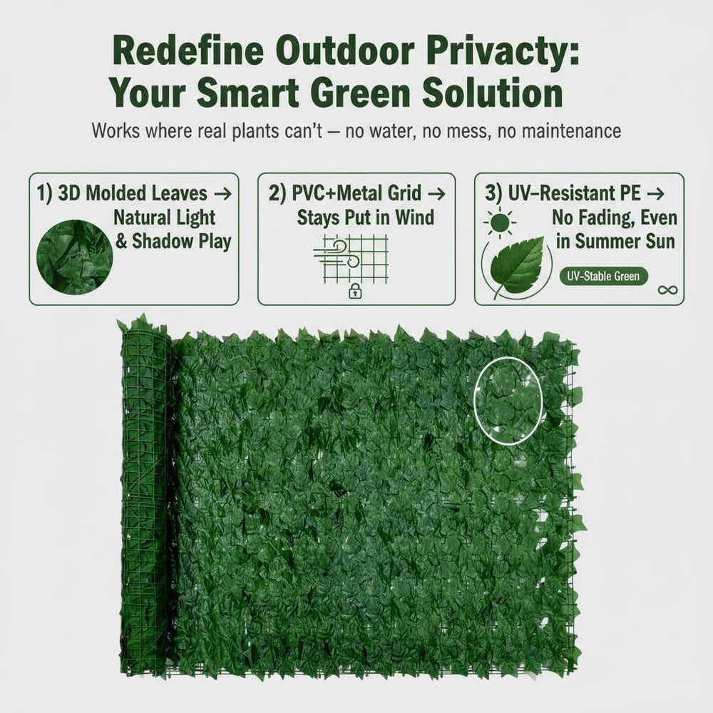 Artificial Ivy Privacy Fence Screen, 40x200in(54 Sqft) Anti-Ultraviolet Artif...