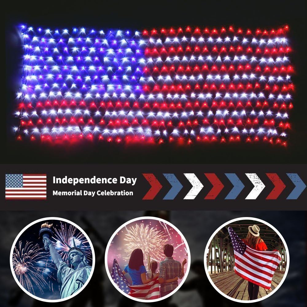 Decute American LED Flag Net Lights - 420 LED 4th of July Decorations Outdoor...