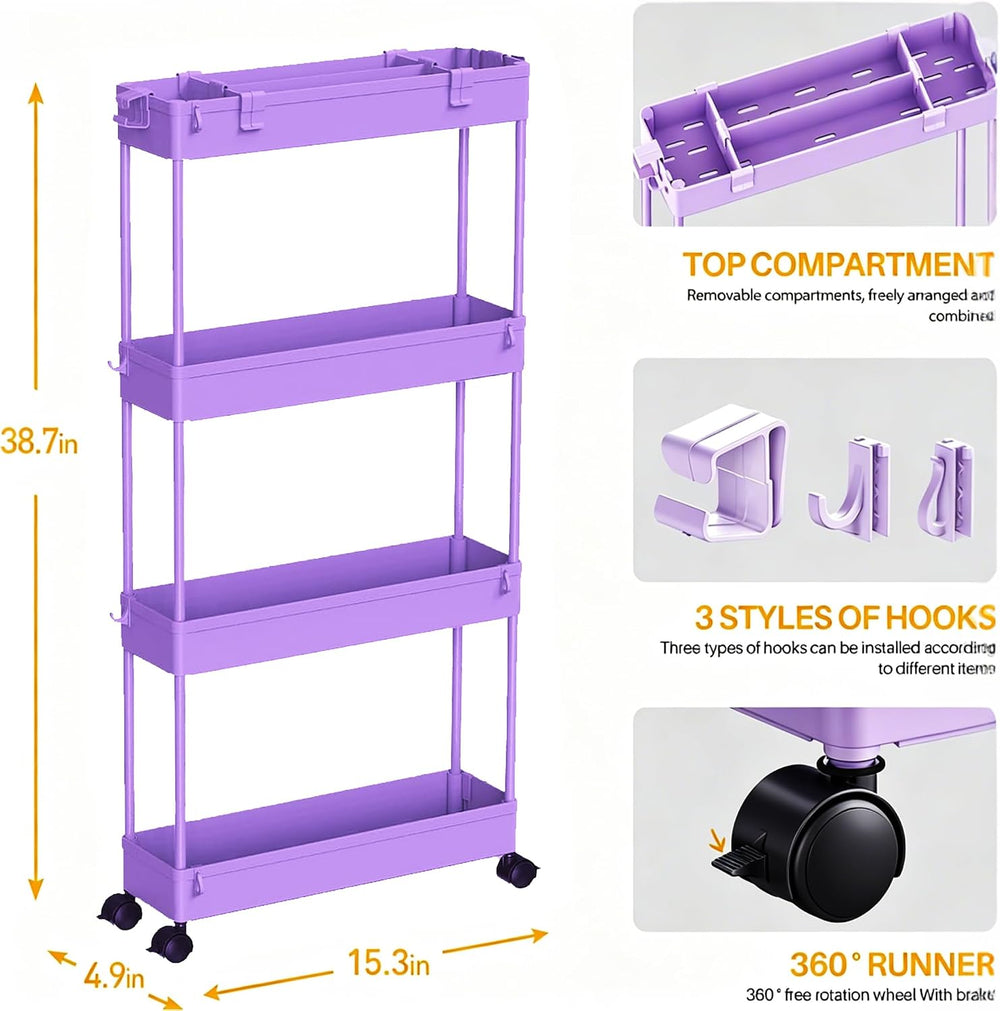 SPACELEAD 2-piece Set Slim Storage Cart 3 Tier,Bathroom Organizer Rolling Uti...