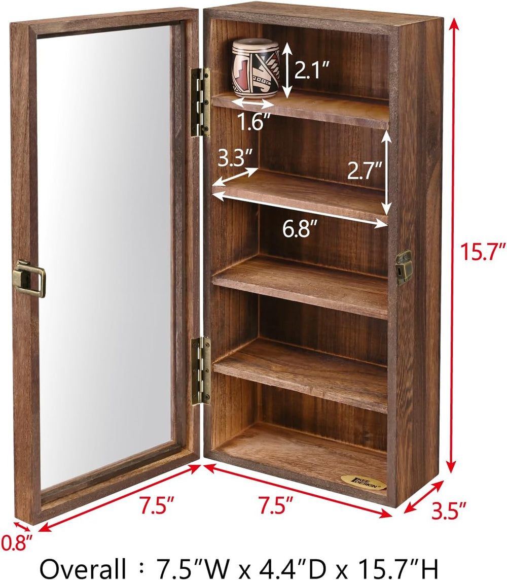 Ikee Design Wood 5 Shelf Wall-Mounted Case Display,Tempered Glass Door