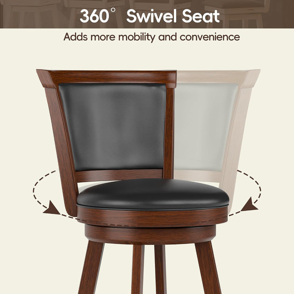 Swivel Bar Stools Set of 2, 24" Counter Height Barstools, Retro Brown