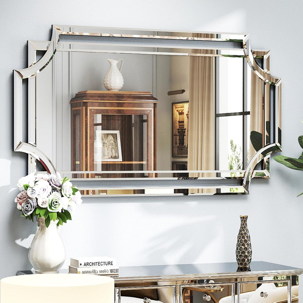 Chende 32" x 47" Large Living Room Wall Mirror with Scalloped Bevel...