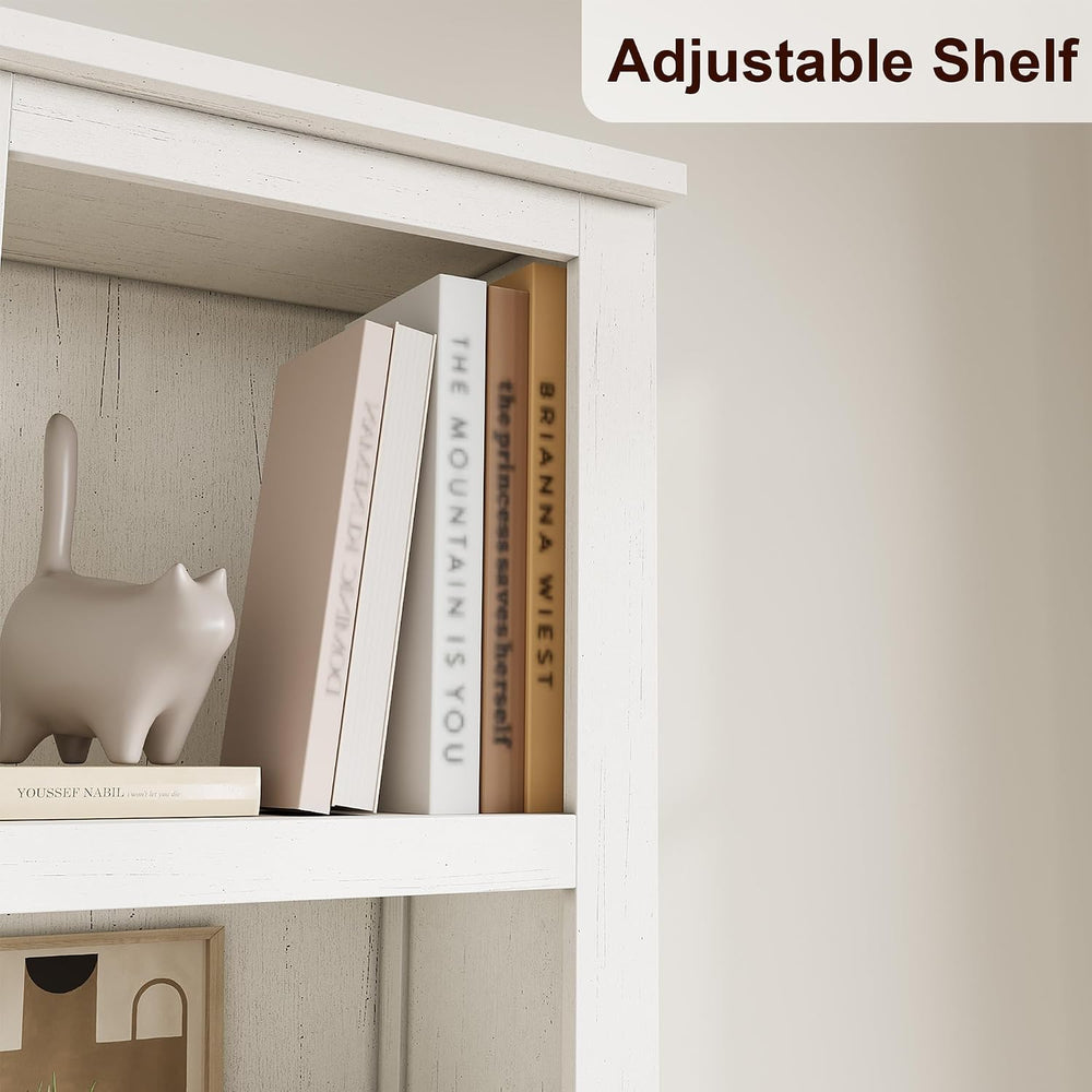 71" Tall Bookshelf, Farmhouse Bookcase with Adjustable Shelves