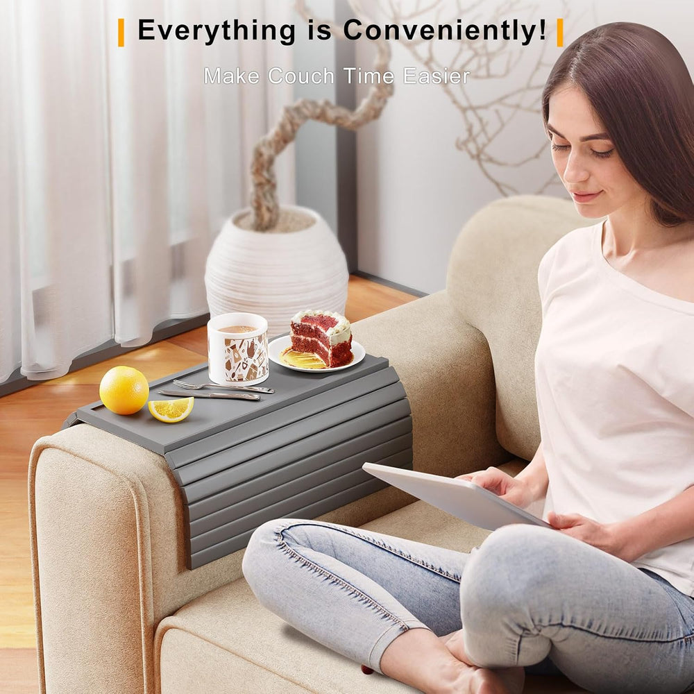 Bestjing 2 in 1 Bamboo Sofa Armrest Tray Table for Couch