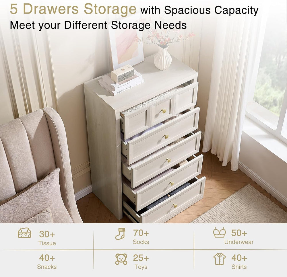 5 Drawers Dresser for Bedroom, 45.7" Tall Large Dresser & Chests of ...