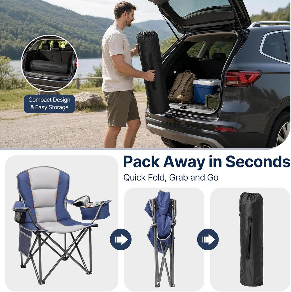 Suteck Folding Camping Chair, Oversized Heavy Duty Chairs, Blue (2Pack)