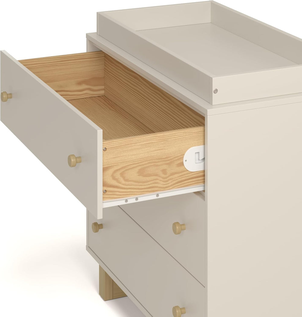 Storkcraft Texas 3 Drawer Chest with Changing Table Topper, Frosted Oat