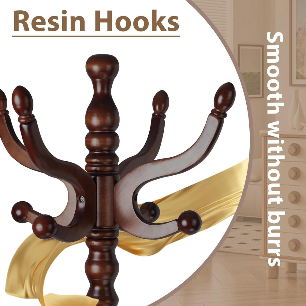Solid Wooden Coat Rack Stand, Coat Racks Freestanding with 11 Hooks, Natural ...