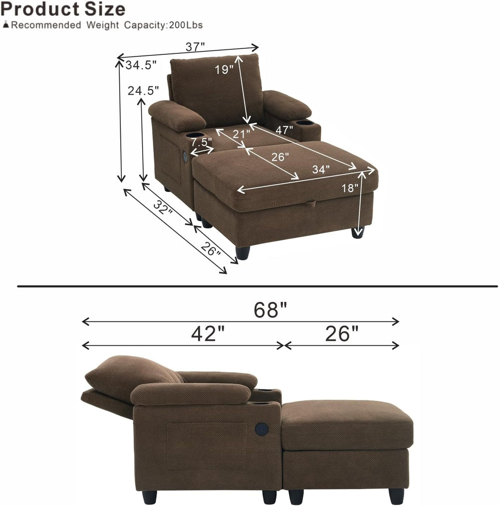 Convertible Sleep Chair with Ottoman, 5 in 1 Single Sofa, Coffee