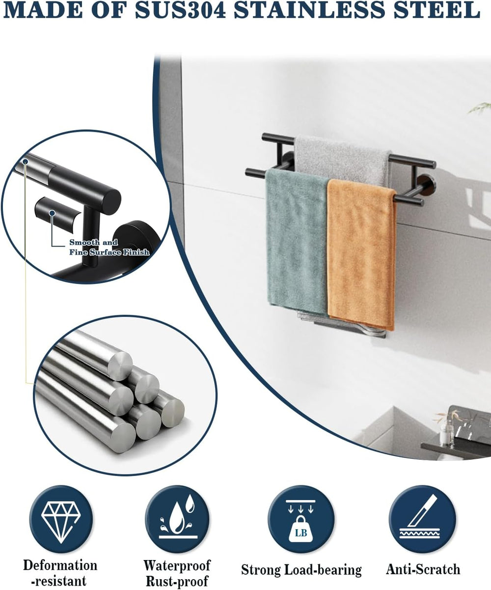 Alise Double Towel Bar Black,16" Towel Racks for Bathroom Wall Mounted