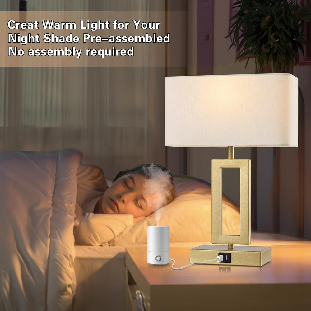 gernehop Gold Table Lamps Set of 2 with Dual USB Ports,3-Way Dimmable Touch C...