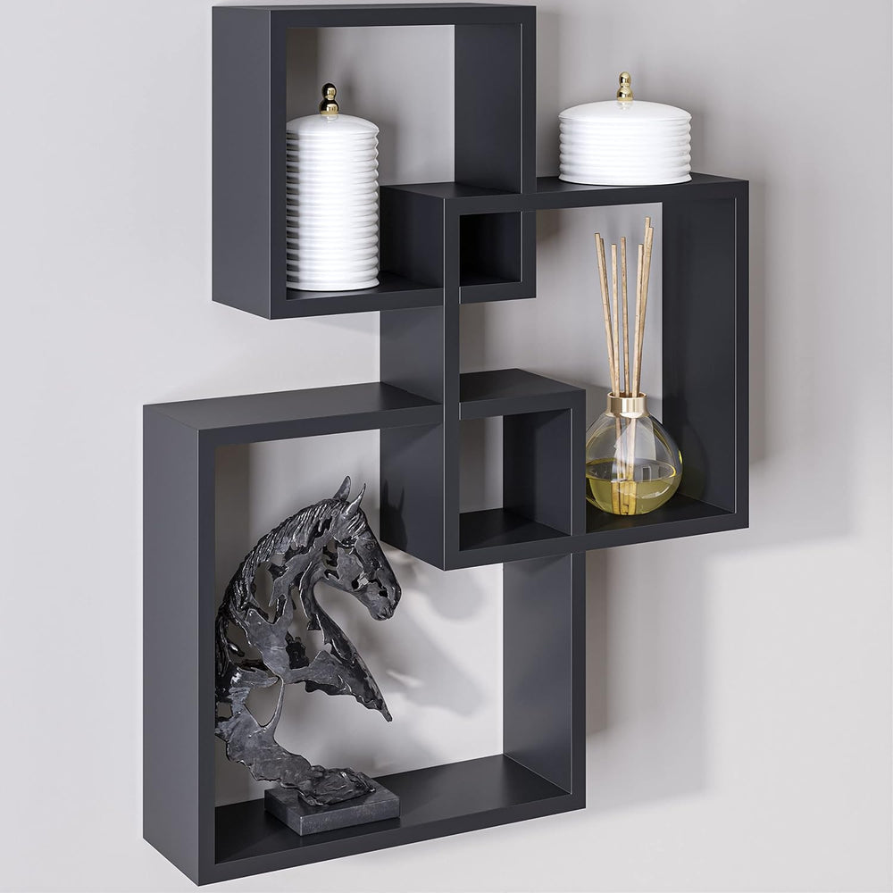 Ballucci Modern Interlocking Cube Floating Shelves, Wall Mount Wood Square Sh...