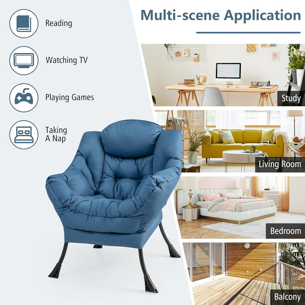 Upholstered Lazy Chair with Ottoman, Armrests & Side Pocket