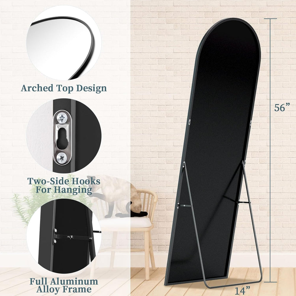 56"x14" Arched Full Length Mirror with Stand,Full Body Floor Mirror