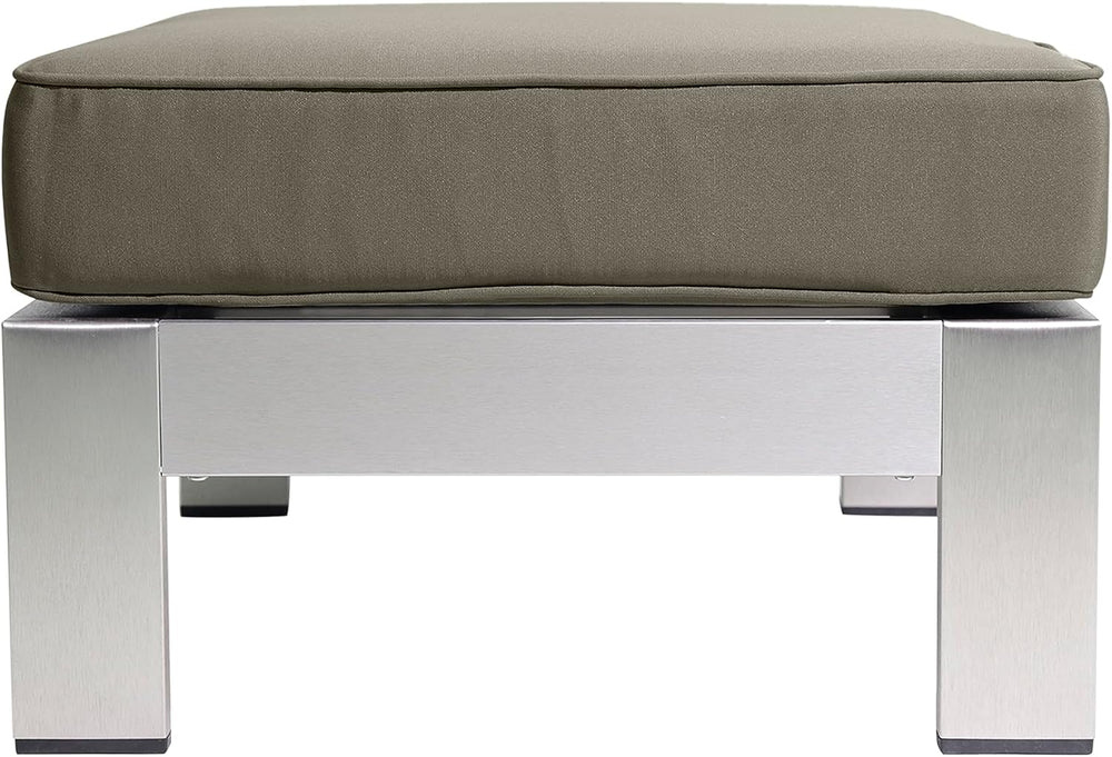Christopher Knight Home Aya Coral Cushioned Aluminum Ottoman, Silver and Khaki