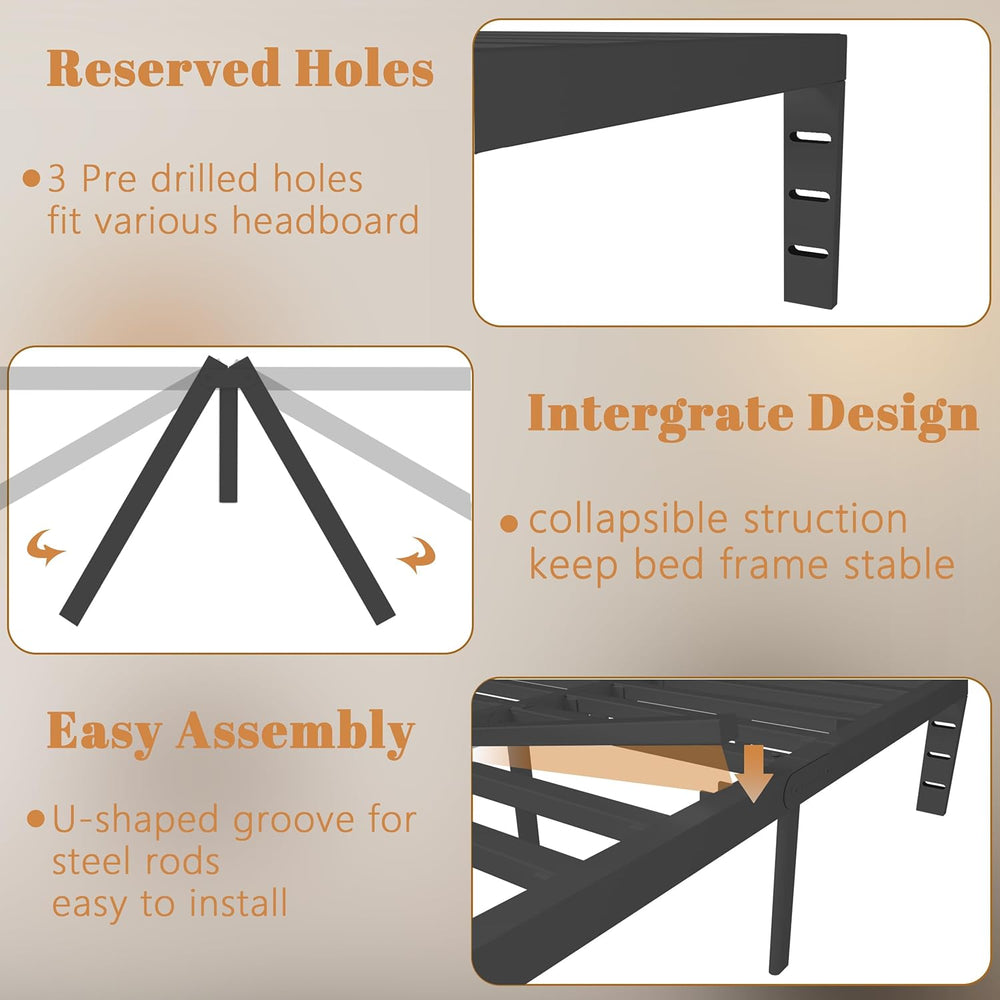 10 Inch King Bed Frame with Metal Gasket, Black Platform Bed Base