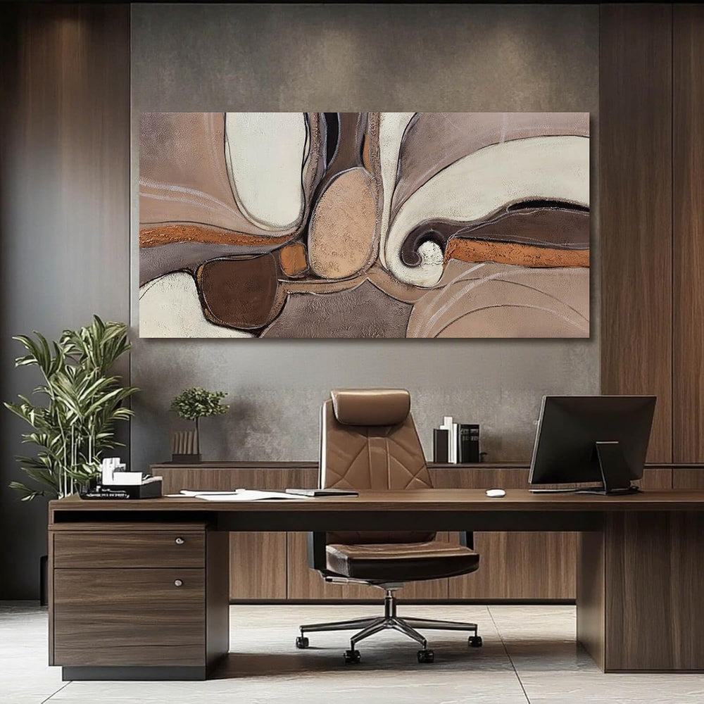 YETHEN WAL Neutral Earth-Tone Abstract Wall Art, Gold Accent Textured Canvas ...