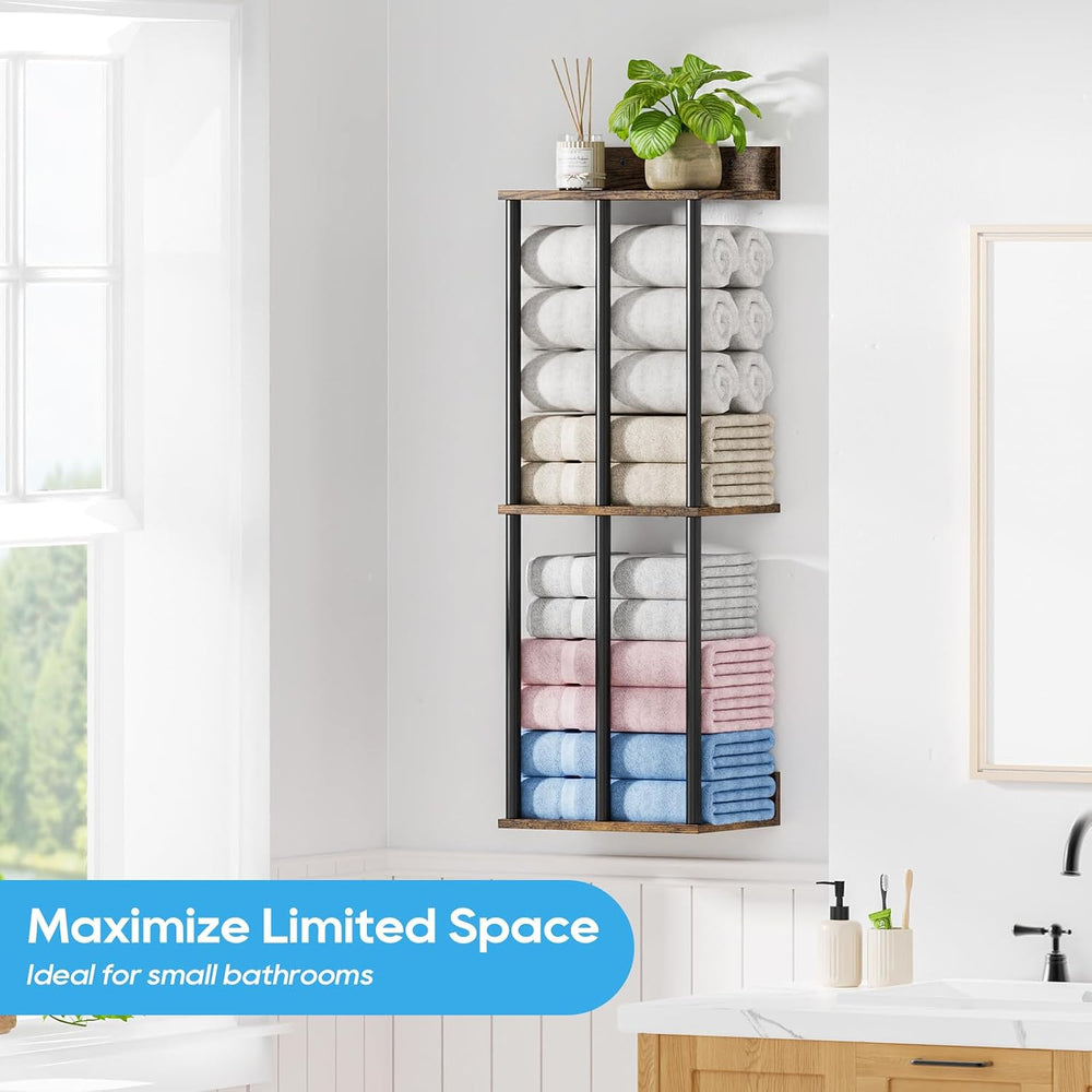 Towel Racks for Bathroom Wall Mounted with Wooden Storage Shelf
