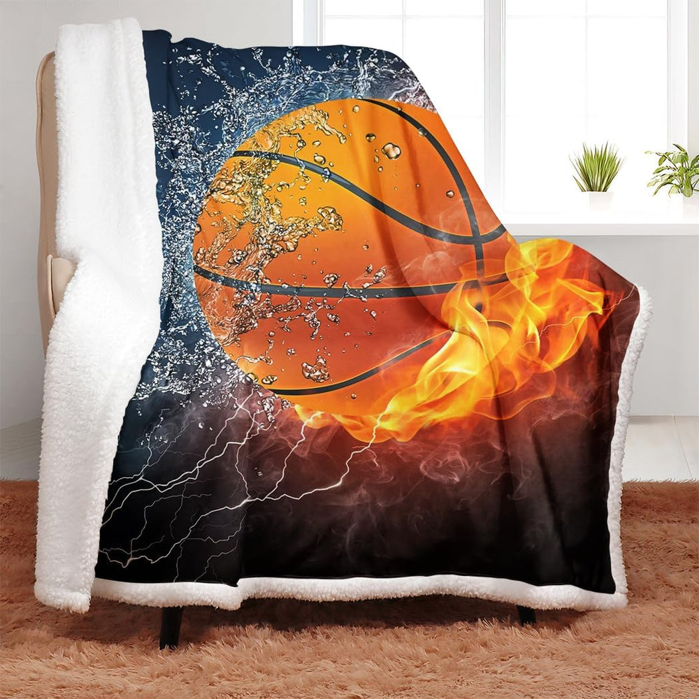 YISUEMEI Basketball Sherpa Blanket, Soft and Plush Water and Fire Collide Fle...