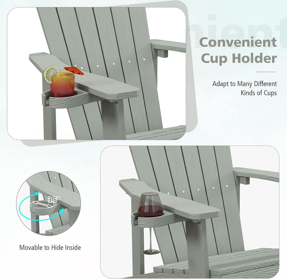 Tangkula Oversized Adirondack Chair, Patio Lounge Chairs w/Adjustable Cup Hol...