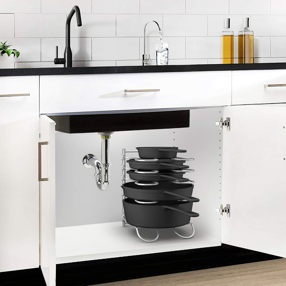 CAXXA Heavy Duty Pan Rack, Pot Lid Rack, Kitchen Cabinet Pantry Cookware Orga...