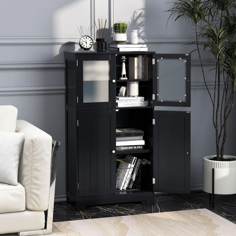 COSTWAY Bathroom Storage Cabinet, Wooden Linen Storage Organizer Cupboard wit...
