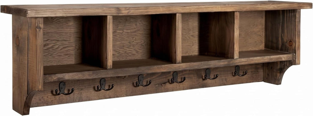 Pomona Solid Wood Entryway Coat Rack with Cubbies, Rustic Brown, 48”