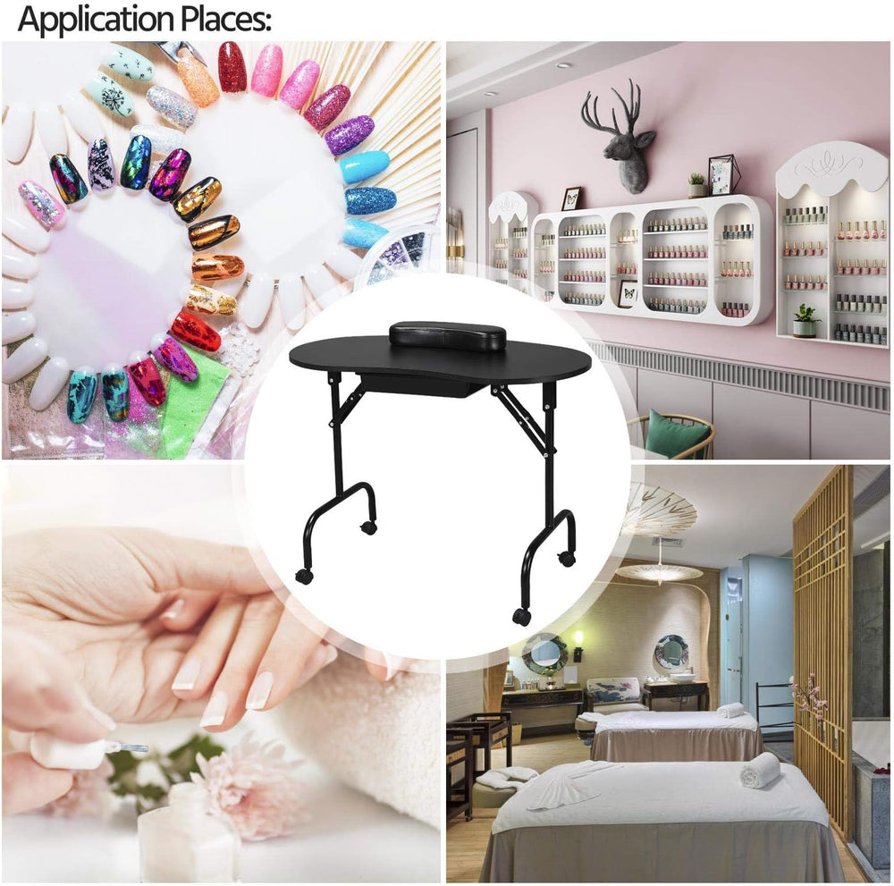 Yaheetech Portable Manicure Table Foldable Nail Desk with Drawer, Black