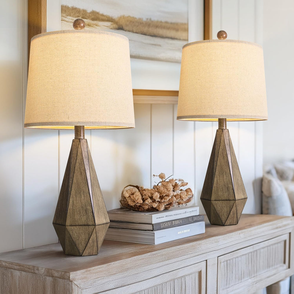 PoKat 23'' Farmhouse Table Lamps Set of 2, Brown Rustic Lamps for Liv...
