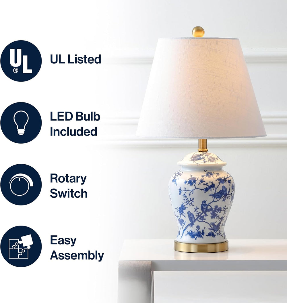 JONATHAN Y Penelope Ginger Jar 22" LED Table Lamp, Blue/White