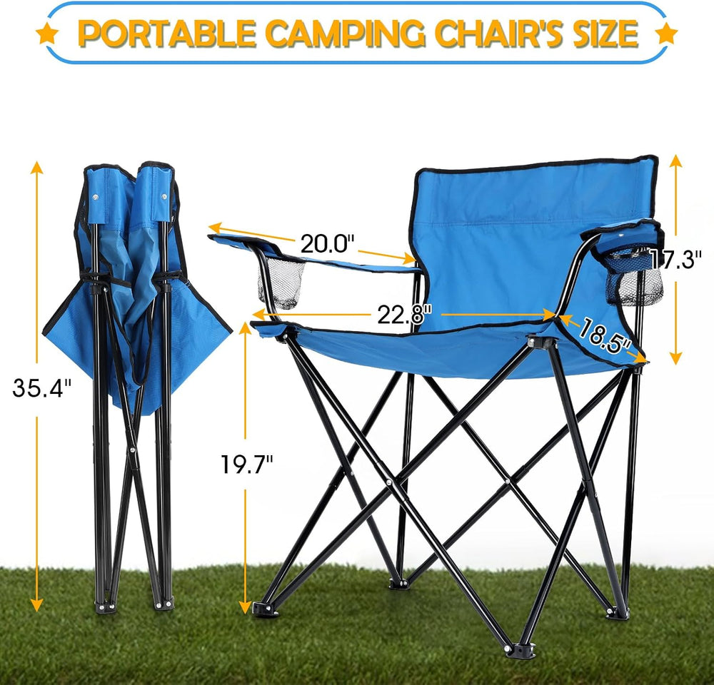 HaSteeL Folding Camping Chair Set of 3, Foldable Blue Camp Chairs & Grey ...