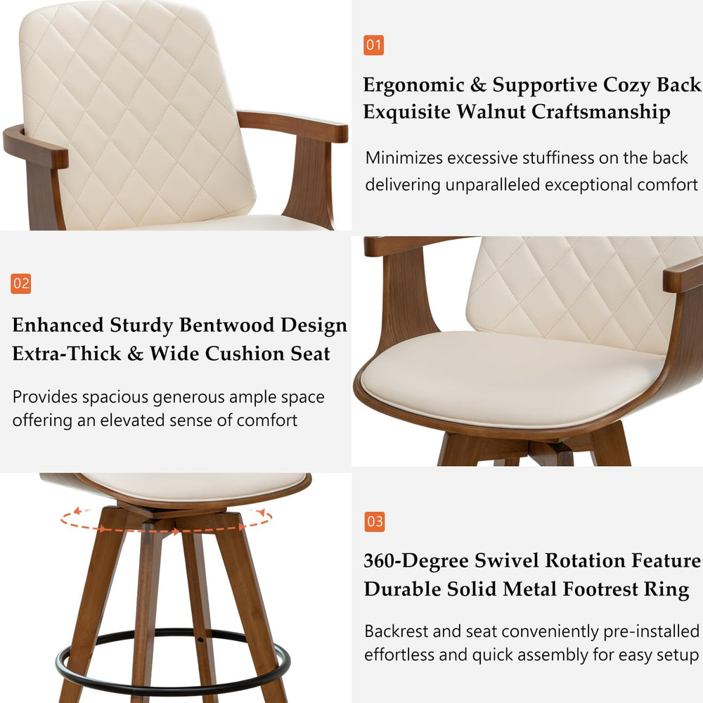 Swivel Counter Stools, Mid Century Modern Counterstools with Walnut Finish