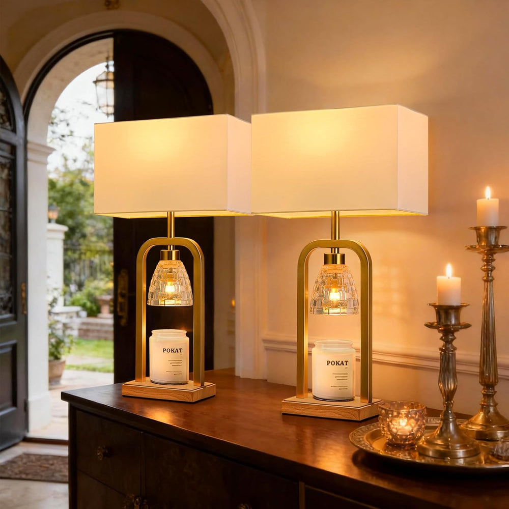 PoKat 2 in 1 Gold Table Lamp with Candle Warmer, Timer & Dimmer, Modern