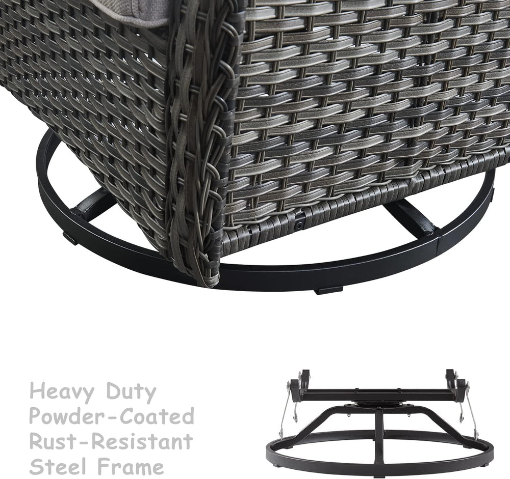 HUMMUH 5 Piece Wicker Patio Set, Sofa & Swivel Rockers, Grey/Blue
