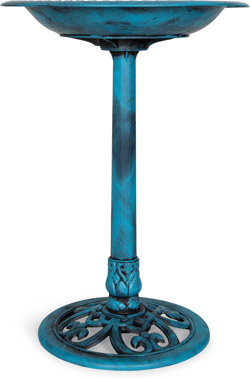 Backyard Expressions Blue Bird Bath for Outside, 28 in Pedestal Birdbath