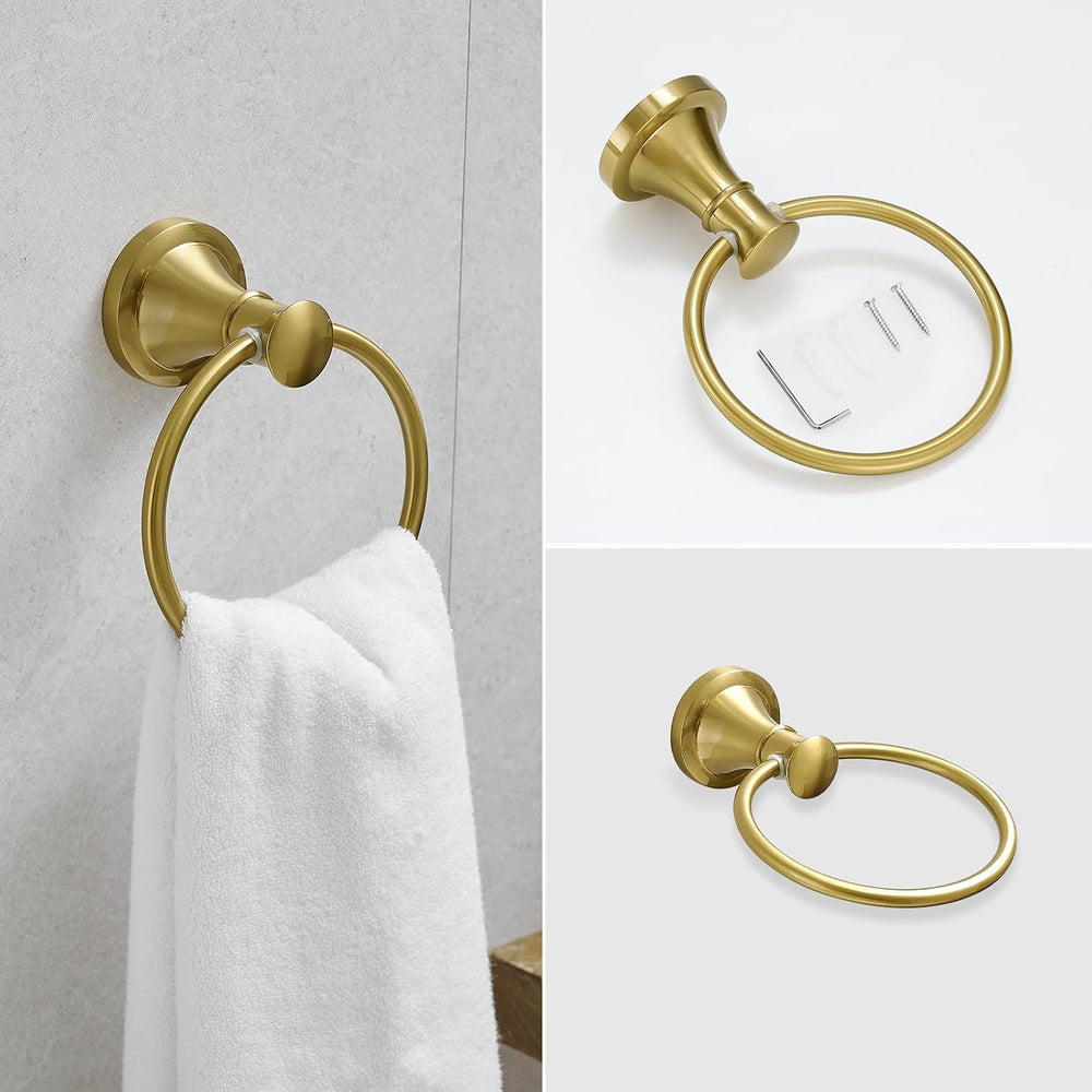 RUMOSE Pivoting Toilet Paper Holder and Hand Towel Ring, Brushed Gold