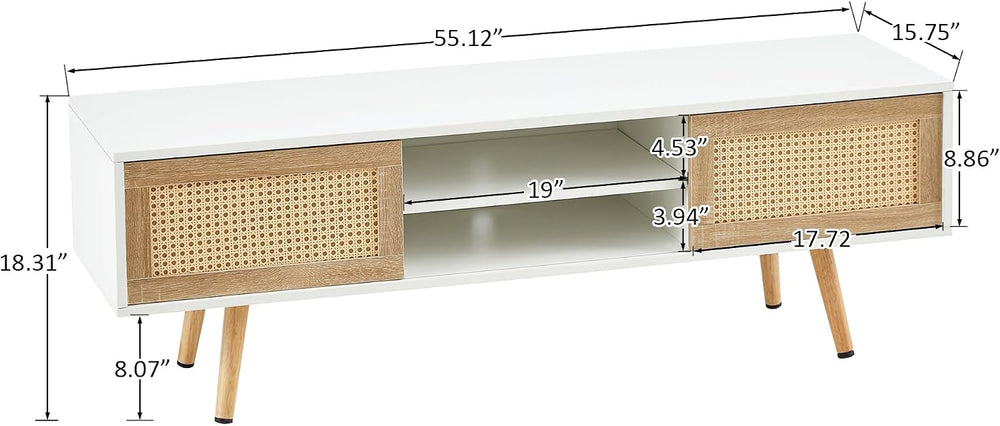 Meihua 55.12" Rattan TV Stand with Sliding Doors, Adjustable Shelves, So...