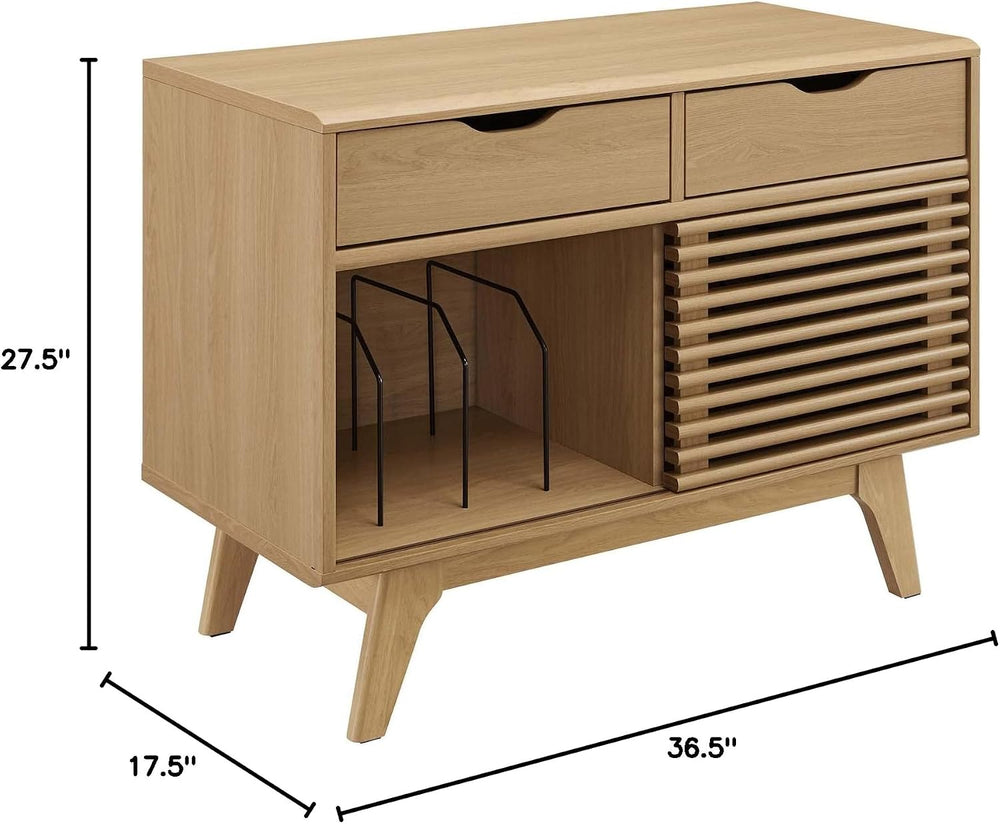 Modway Render Mid-Century Modern 37" Vinyl Record Display Stand with Dra...