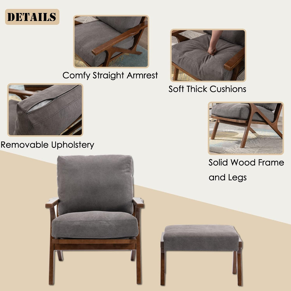 chairus Mid-Century Modern Accent Chair with Ottoman, Comfy Upholstered Loung...