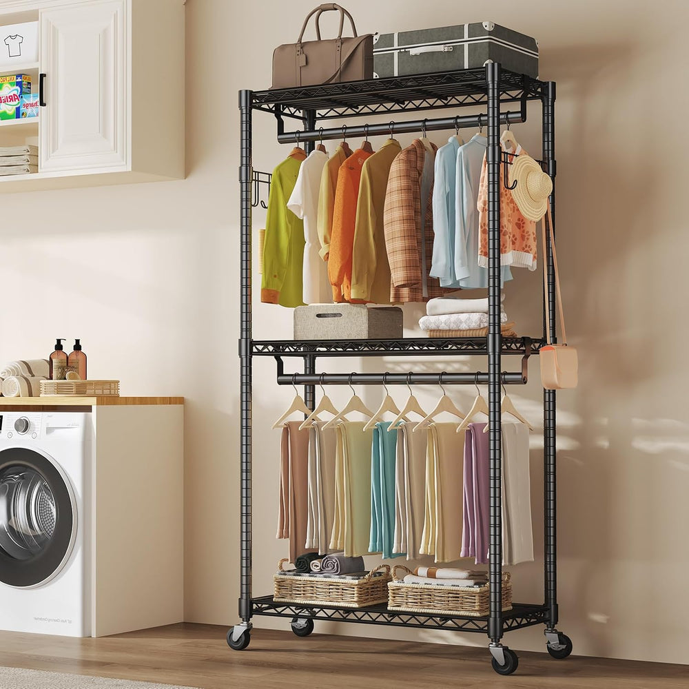 OLIXIS Rolling Clothes Rack, Heavy Duty Garment Rack, 29.5 IN, Metal Black