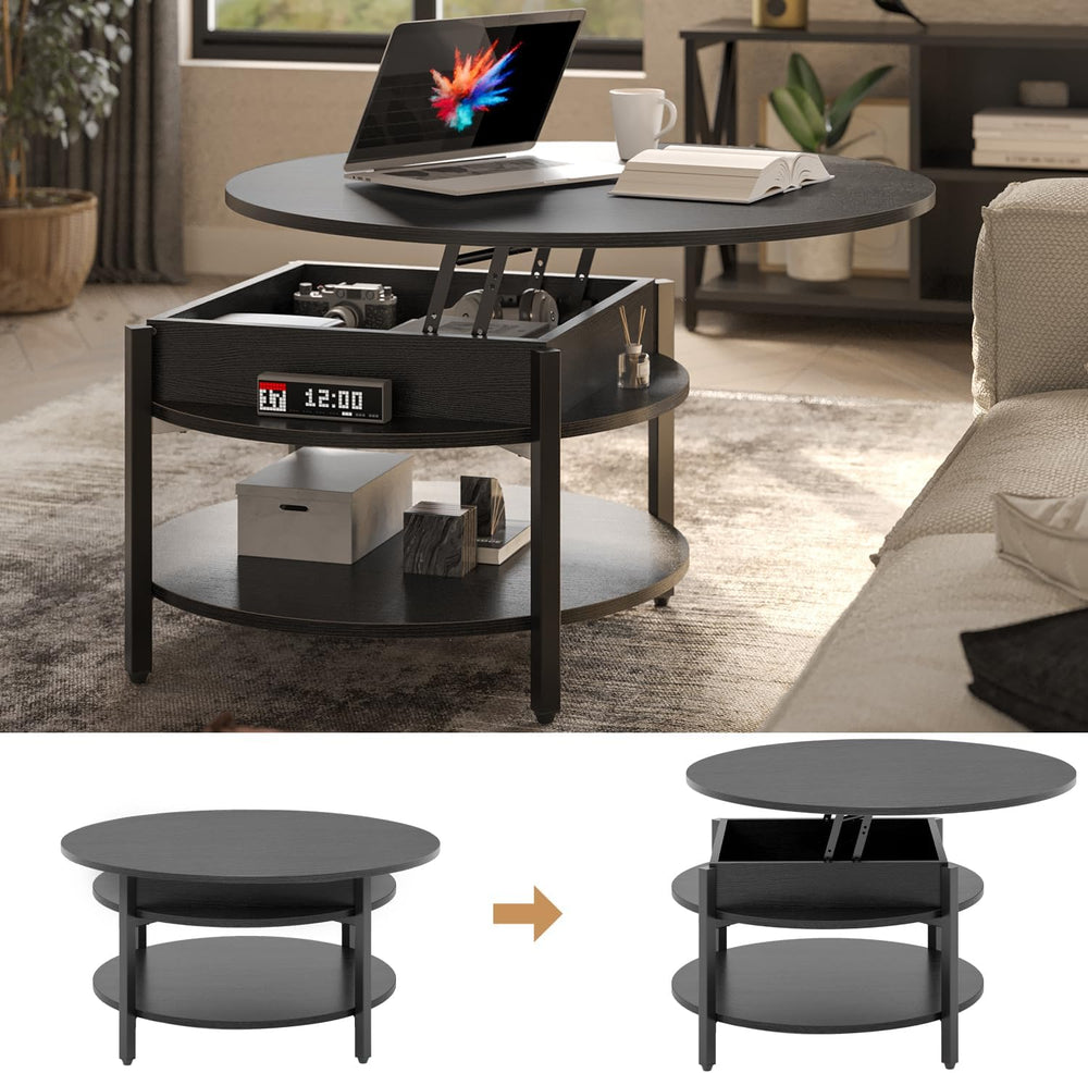 FABATO 26.77” Round Lift Top Coffee Table with Storage, Black