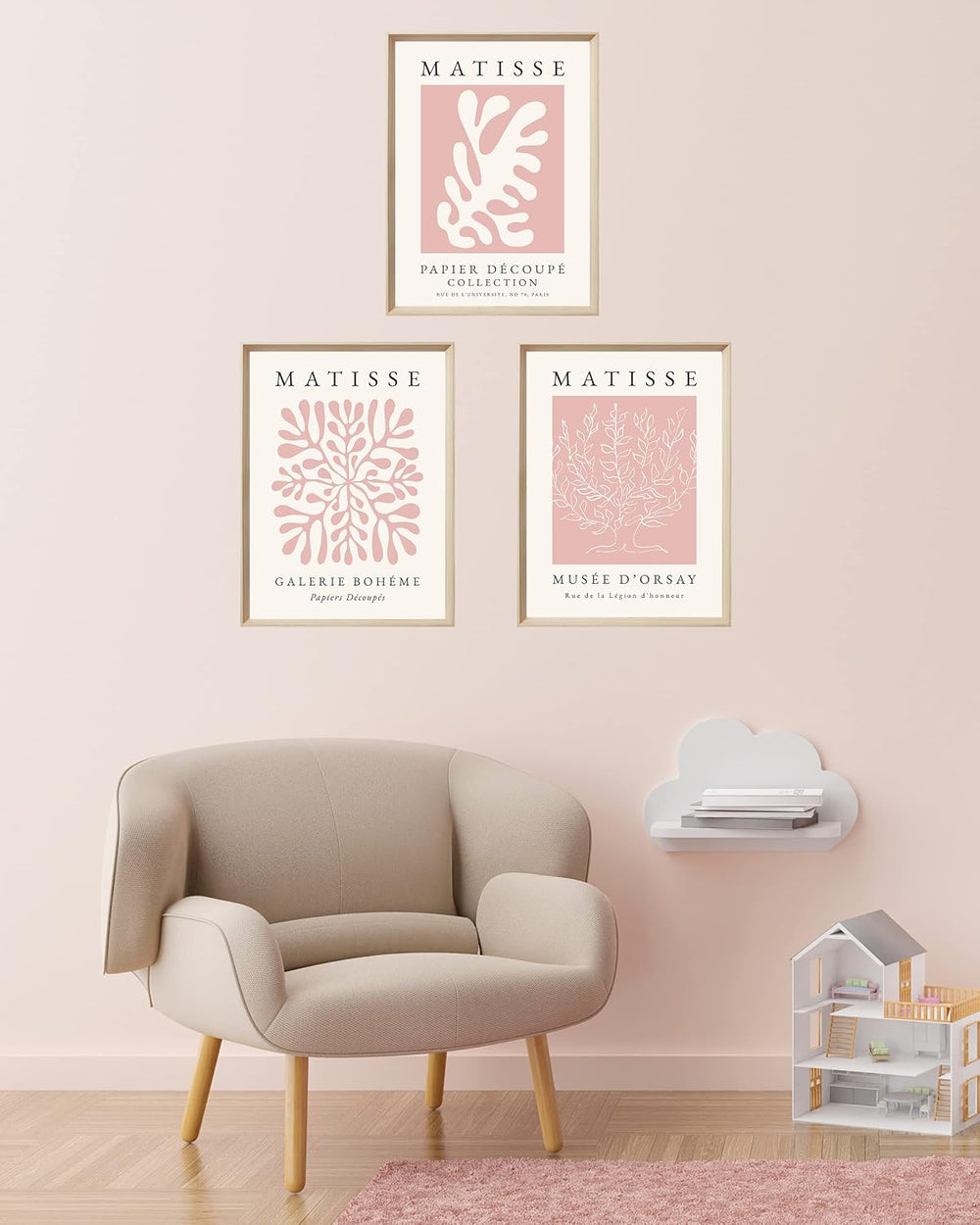 Framed Matisse Pink Wall Art Set of 3, Abstract Canvas Prints