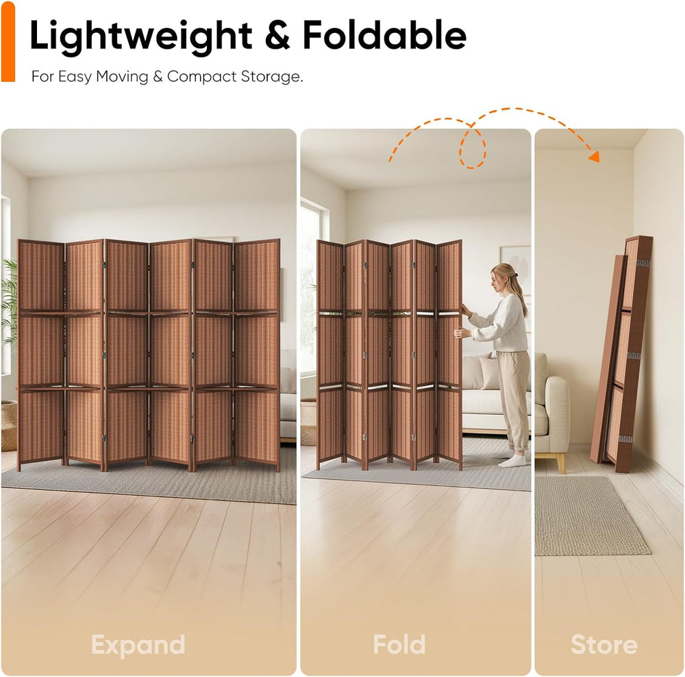 JOSTYLE Bamboo Room Divider with Shelves, 6-Panel Privacy Screen,67"H 96...