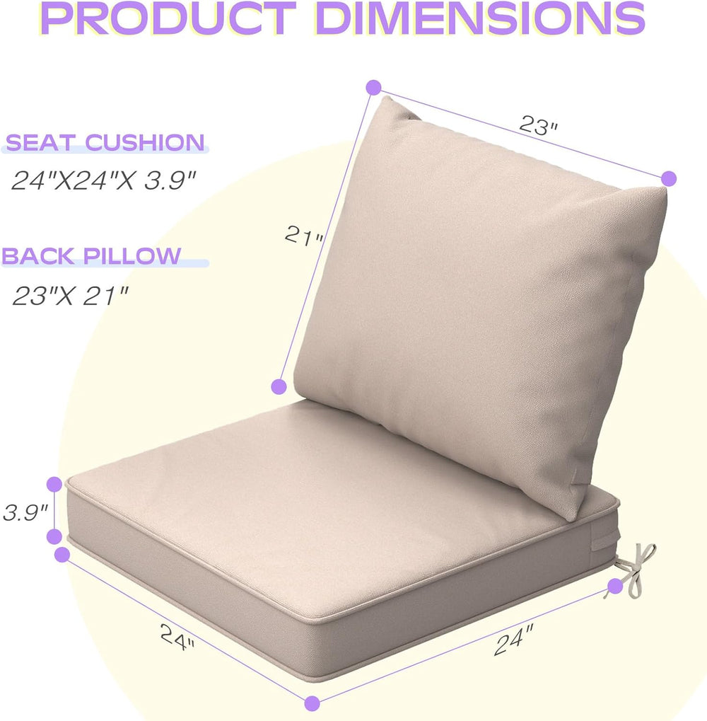 Outdoor Chair Cushions Set of 4, 24 x 24 Inch Patio Furniture Cushions with S...
