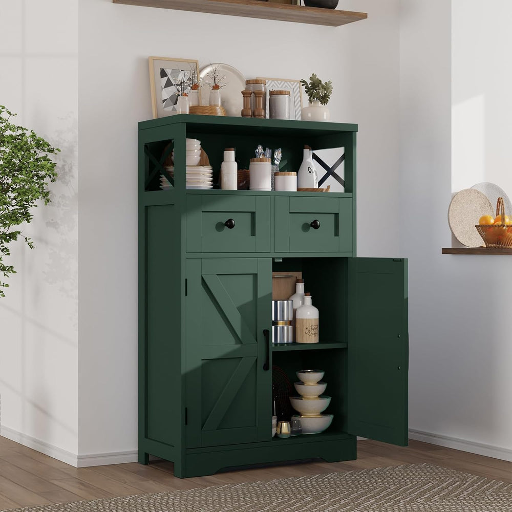 Farmhouse Storage Cabinet with Drawers, Small Kitchen Pantry Cabinet, Green