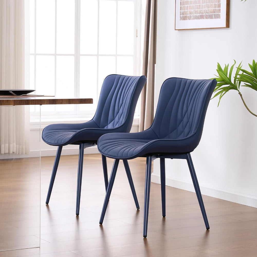 YOUTASTE Navy Blue Dining Chairs Set of 2, Mid Century Modern Comfy Kitchen C...