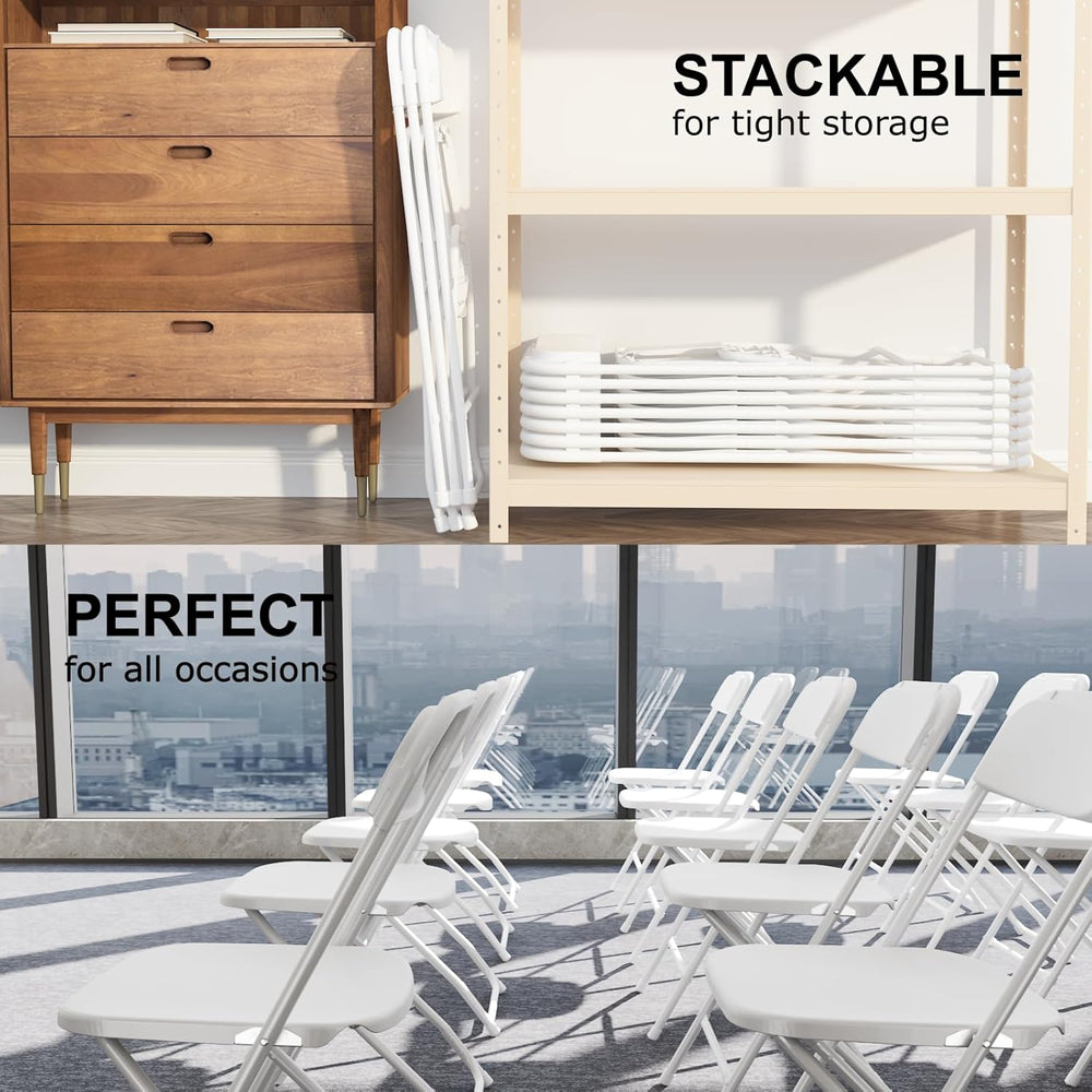 2 Pack White Folding Chairs for Wedding Party School, 350lbs