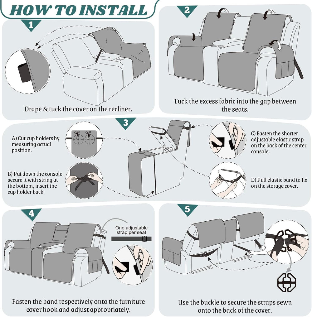 Ruaozz Waterproof Loveseat Recliner Cover with Console, Chocolate