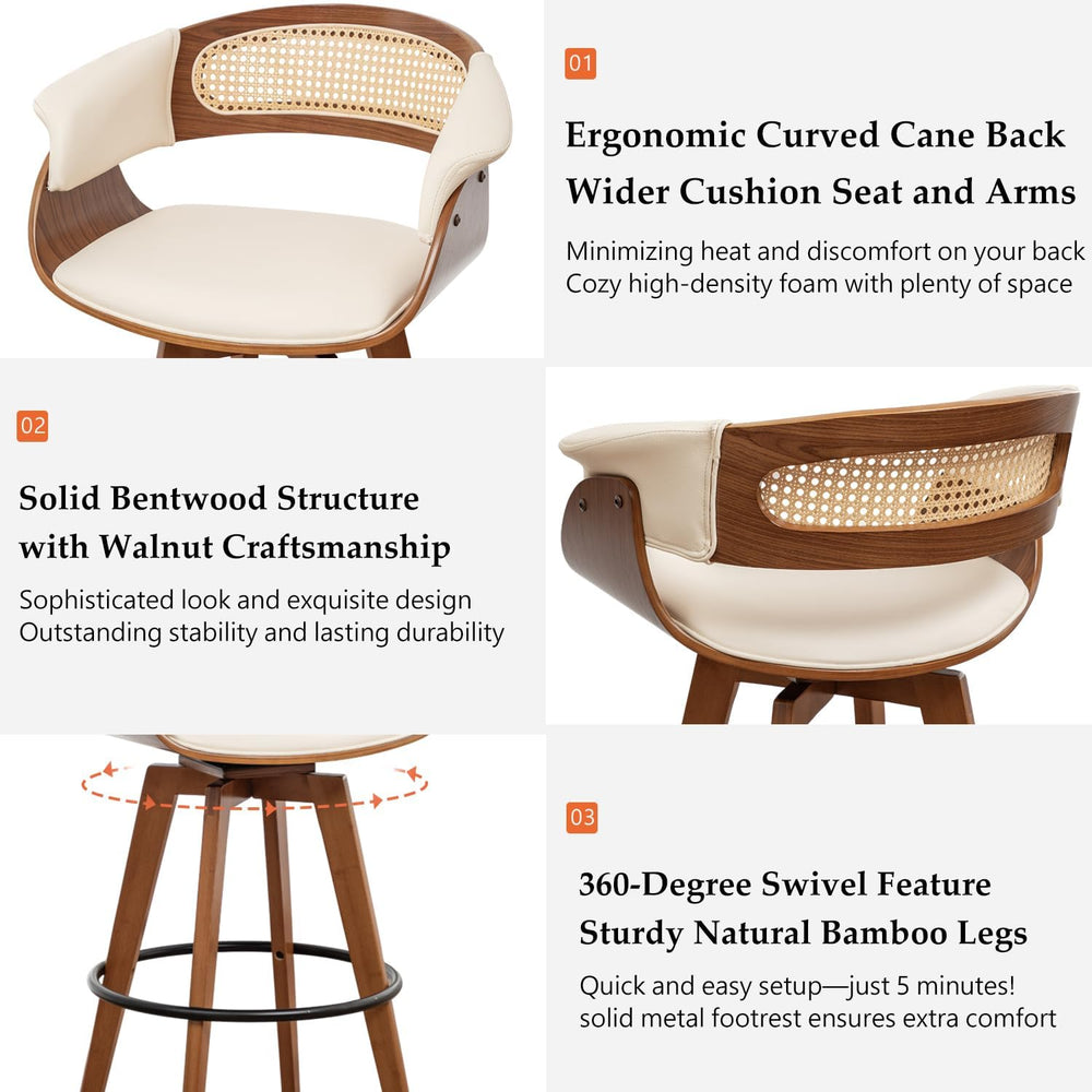 Rattan Counter Stools, 26.4 inch Mid Century Counter Stools with Cane Back