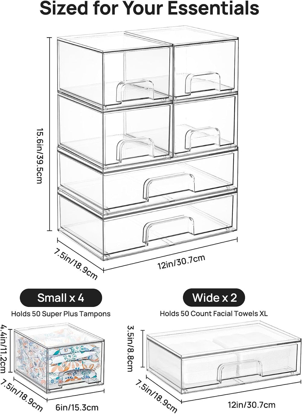 Vtopmart Stackable Storage Drawers Set of 6, Plastic Organizer Bins